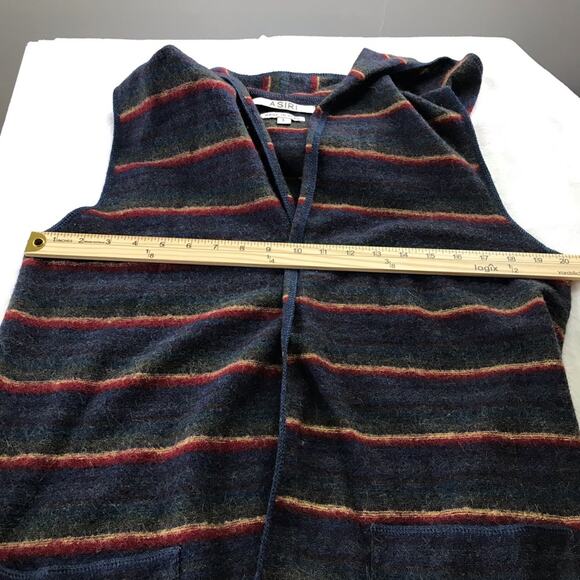 Asiri made in peru alpaca wool hooded long open vest sweater sz l striped - Picture 8 of 9